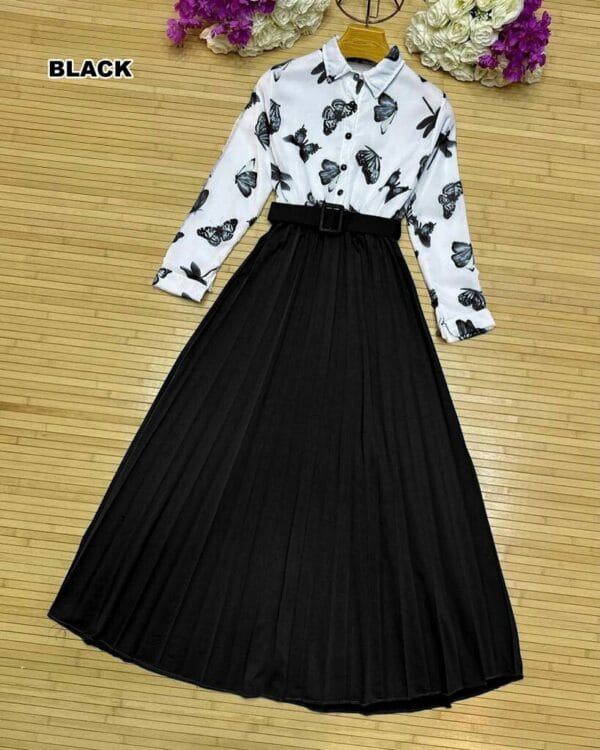 Butterfly Printed Top With Skirt & Belt