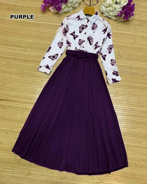 Butterfly Printed Top With Skirt & Belt